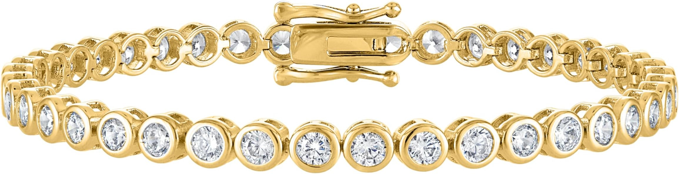 KISPER Tennis Bracelet for Women - 24K White Gold or Gold Plated Round Cut AAAAA CZ Bezel Set 3mm... | Amazon (US)