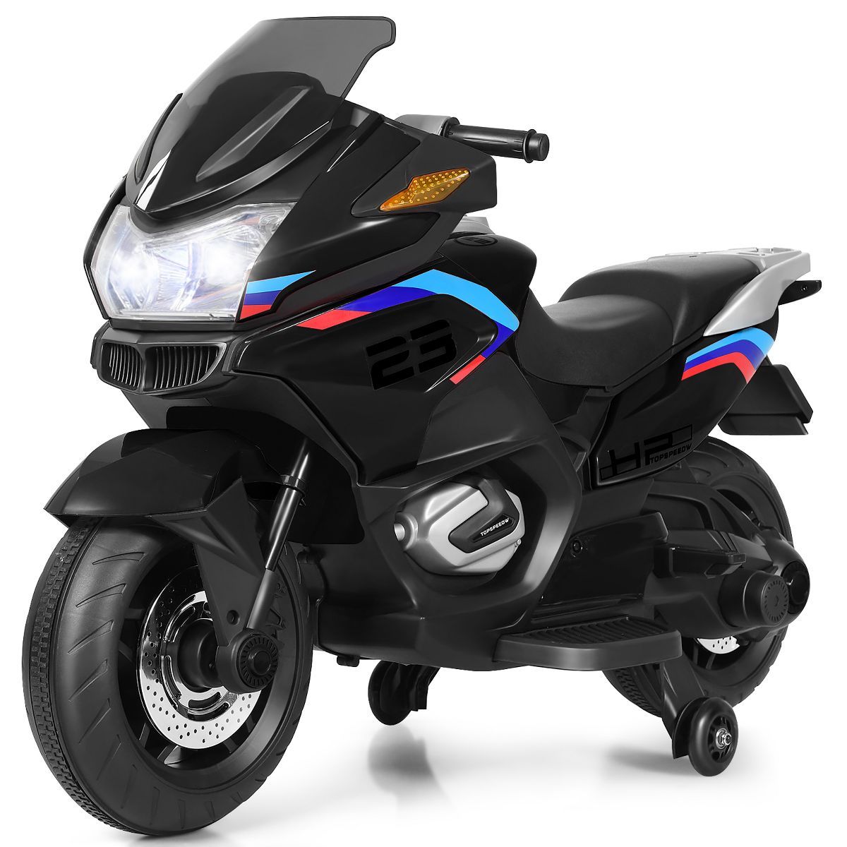Costway 12V Kids Ride On Motorcycle Electric Motor Bike w/ Training Wheels & Light Black | Target