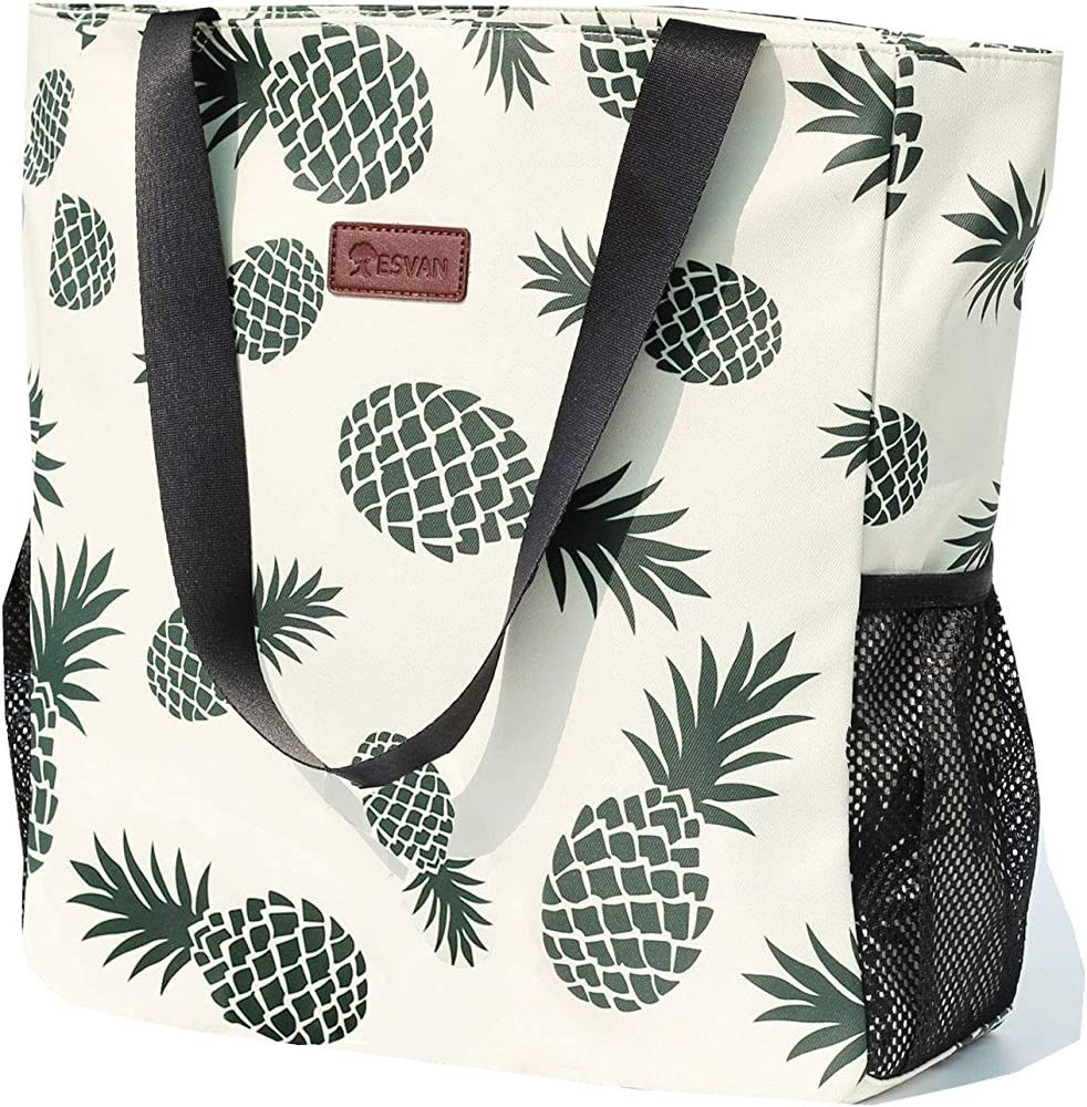 ESVAN Original Floral Water Resistant Large Tote Bag Shoulder Bag for Gym Beach Travel Daily Bags... | Amazon (US)
