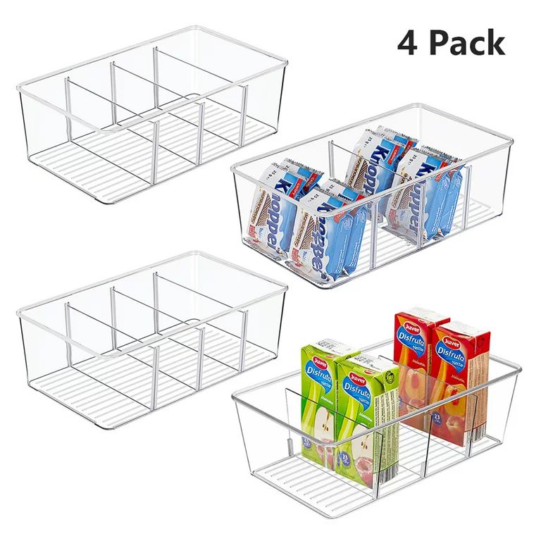 Luvan 4 Pack Clear Storage Bins Pantry,Clear Fridge Organizers and Storage with 3 Removable Divid... | Walmart (US)