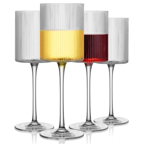 LUXULISH Ribbed Square Wine Glasses Set of 4, Vintage 13Oz White Red Wine Glass, Hand Blown Crystal Wine Glasses - Gifts for Women, Men, Wedding, Anniversary, Christmas, Birthday | Amazon (US)