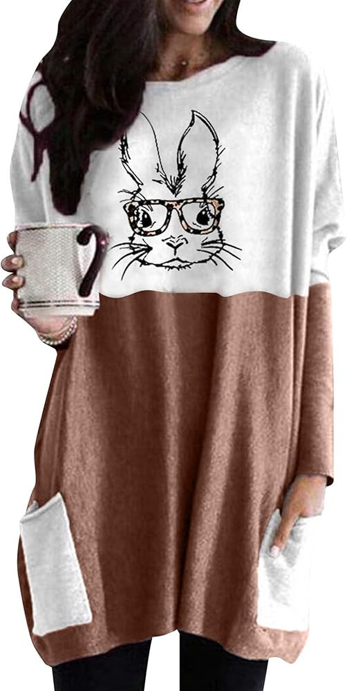 EFOFEI Womens Easter Long Sleeve Cute Bunny Sweatshirt Casaul Fit Long Sweatshirt | Amazon (CA)