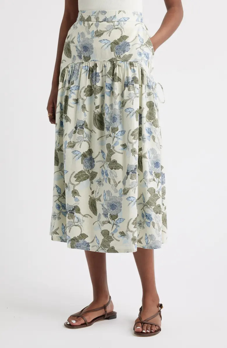 Tiered Drop Waist Linen Blend Midi Skirt | Nordstrom