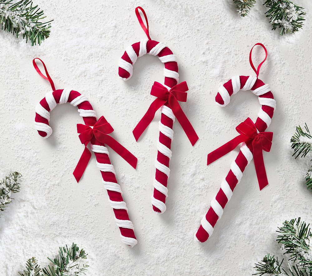 Velvet and Chenille Candy Cane Ornaments (18"), Set of 3 | Pottery Barn Kids