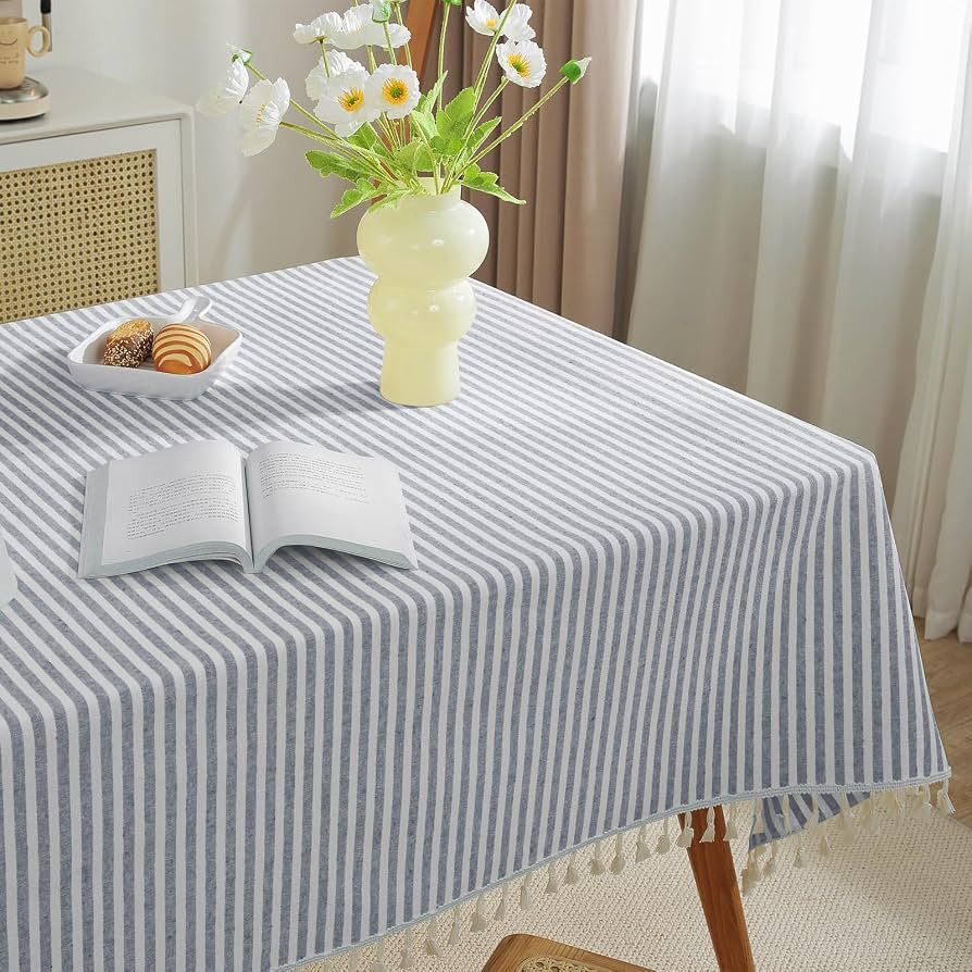 meioro Striped Tablecloth Rectangle Tablecloths Cotton Blend Table Cloth Washable Tabletop Decora... | Amazon (US)