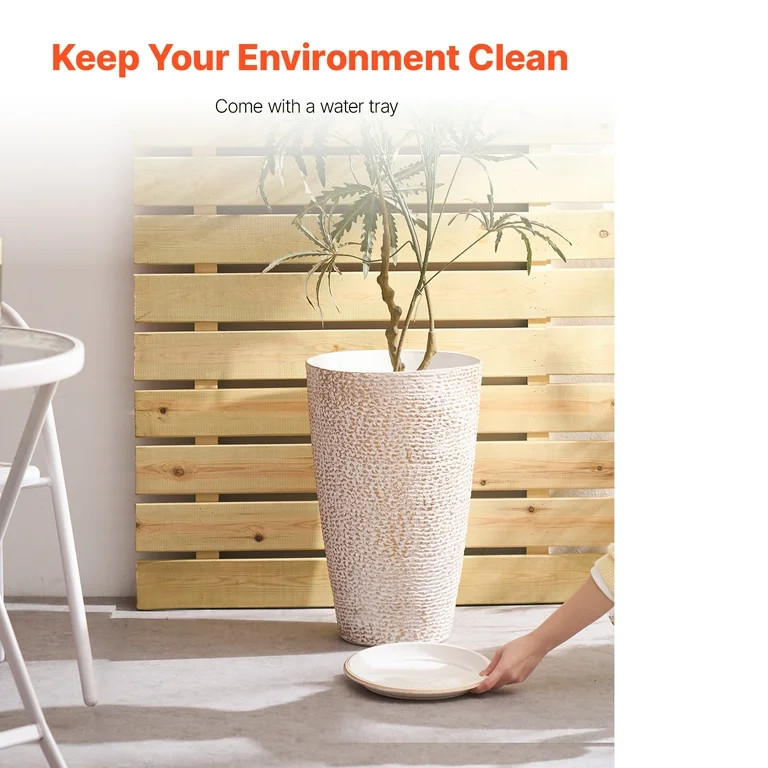 KFFKFF Set of 2 Tall Outdoor Planters 21"H, Round Large Plant Pots for Porch and Patio, Stone-Sty... | Walmart (US)