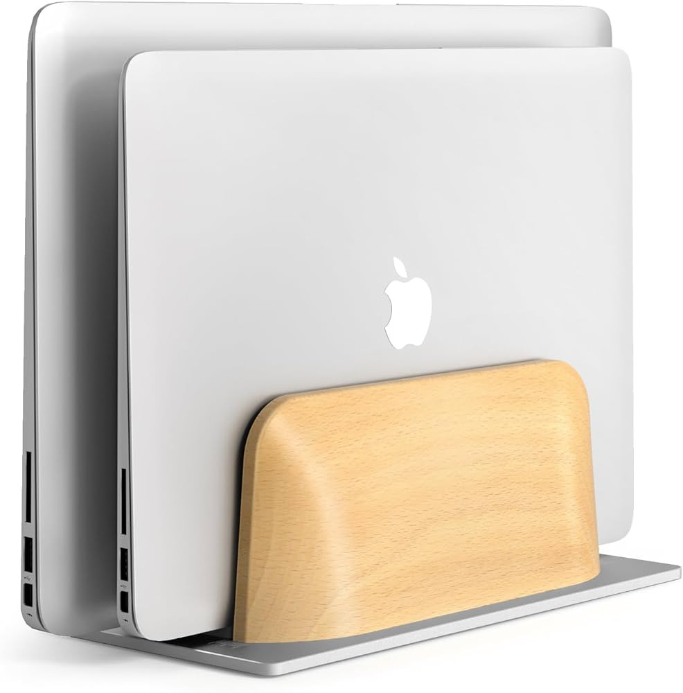 UPERGO Vertical Laptop Stand, Dual Slot Wooden Laptop Holder Vertical for Desk, Width Adjustable ... | Amazon (US)