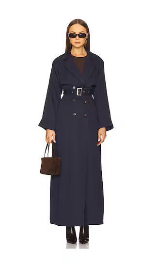 Victoria Floor Length Trench in Blue | Revolve Clothing (Global)