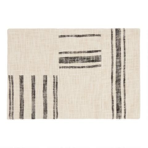Ivory and Black Rustic Stripe Patch Placemats Set of 4 | World Market