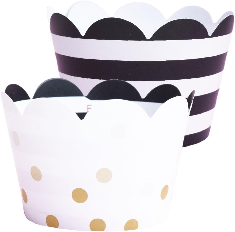 Wedding Cupcake Wrappers - 36 Black and White Striped Cup Cake Holder, Bachelorette Party Supplies,  | Amazon (US)