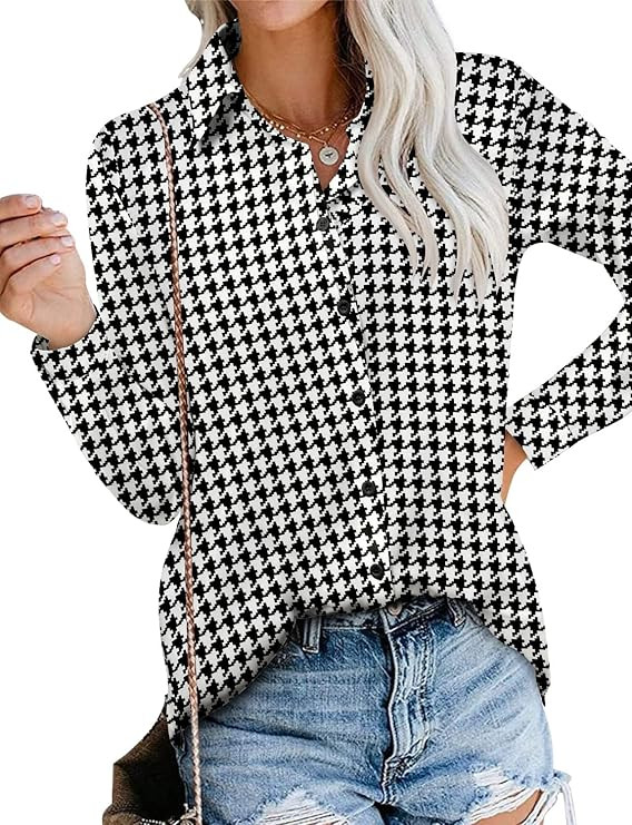 Magritta Long Sleeve Shirts for Women Fashion Casual Loose Fit Button Down Cuffed Lightweight V N... | Amazon (US)