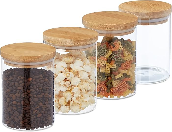 Relaxdays Vorratsgläser mit Bambusdeckel, 4er Set, kleine Vorratsdosen aus Glas, 750 ml, luftdic... | Amazon (DE)