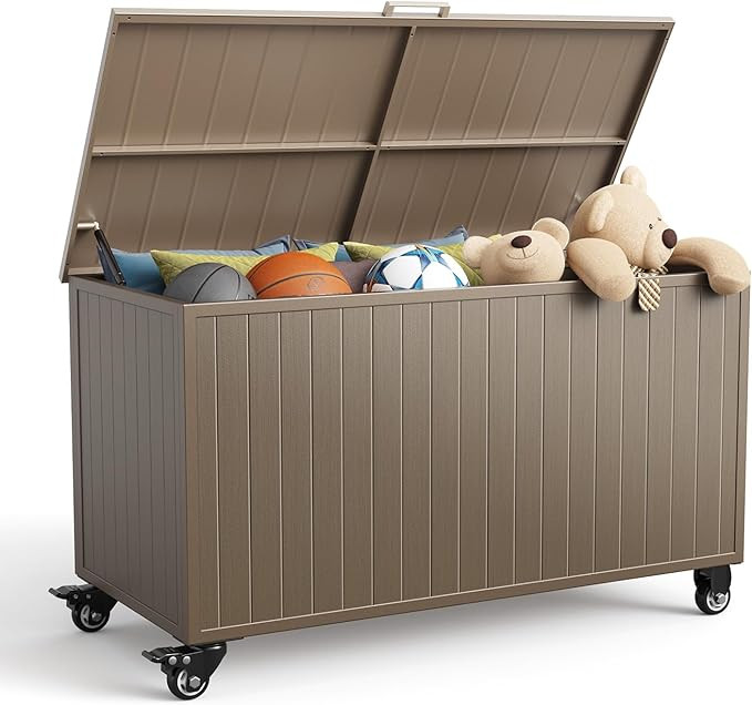 Outdoor Storage Box with Wheels 150 Gallon, Metal Deck Boxes Waterproof, UV Resistant Patio Stora... | Amazon (US)