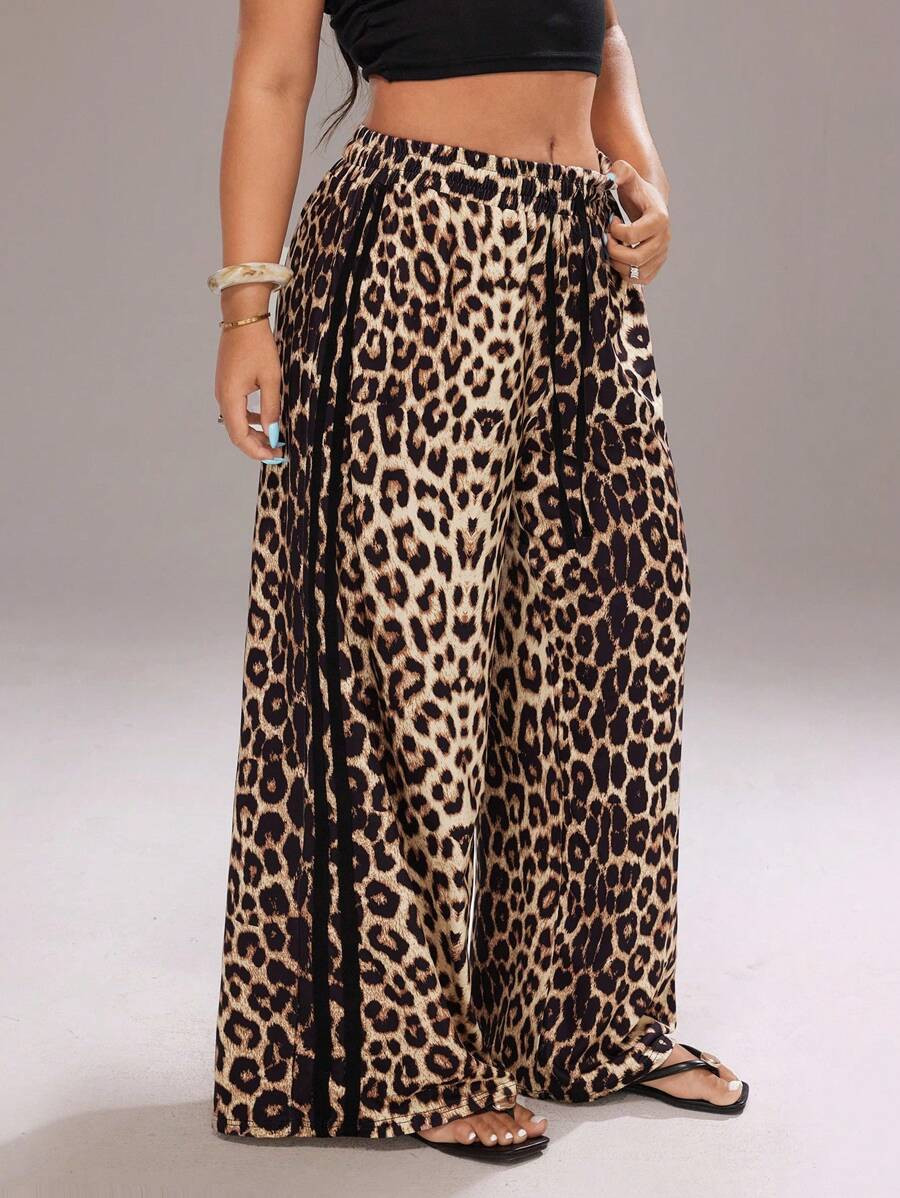 Rustia Plus Size Casual Leopard Print Wide Leg Pants Fall Cloth For Women CASUAL | SHEIN