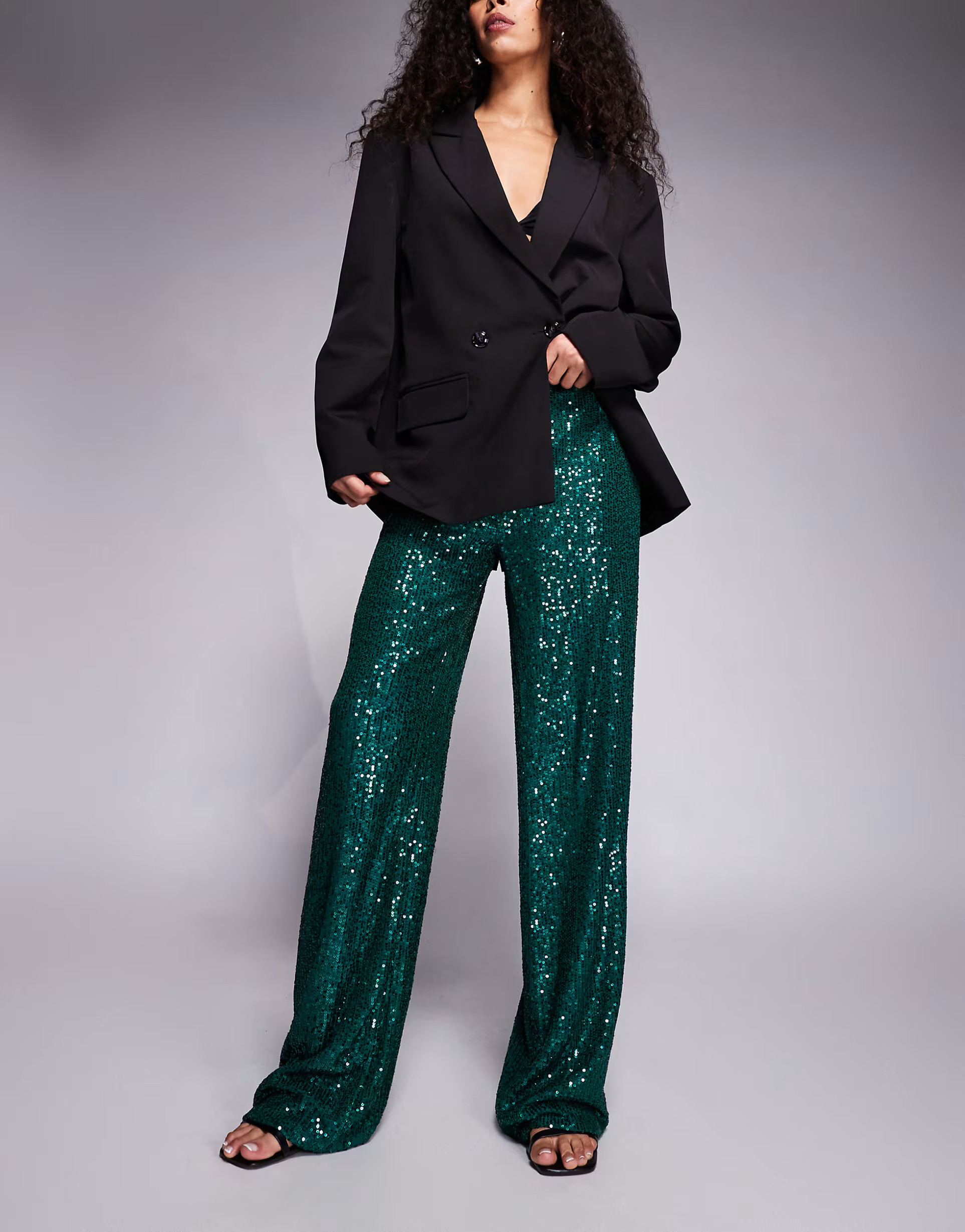 Kaiia exclusive premium sequin straight leg pants in emerald | ASOS (Global)