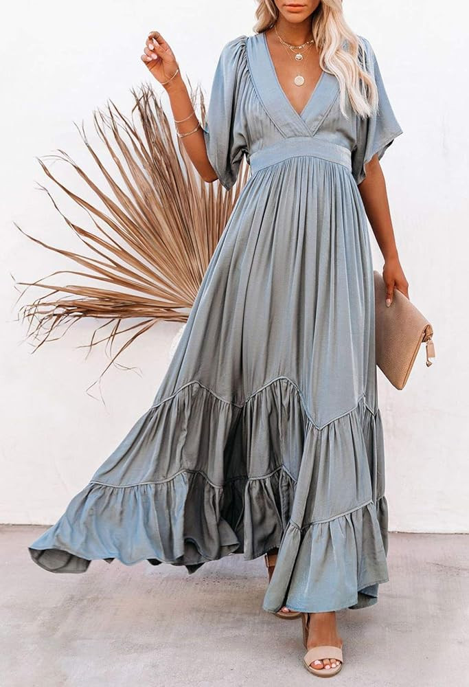 Linsery Maxi Dress for Women Summer Dresses Boho Flowy Long Dress | Amazon (US)