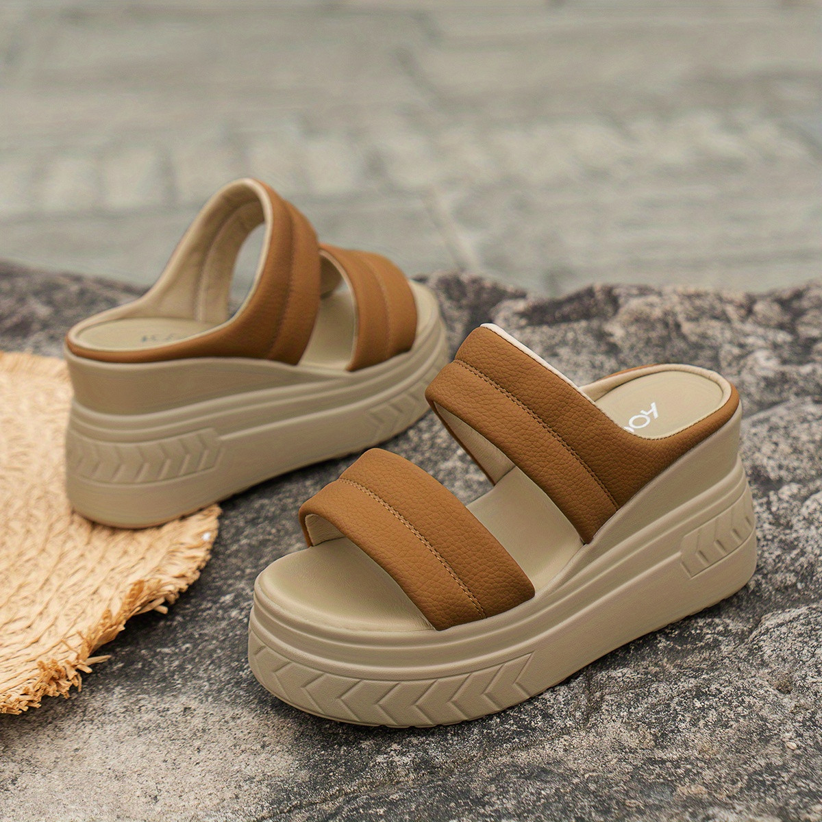 Women's Solid Color Platform Sandals Double Strap Slip Open - Temu | Temu Affiliate Program