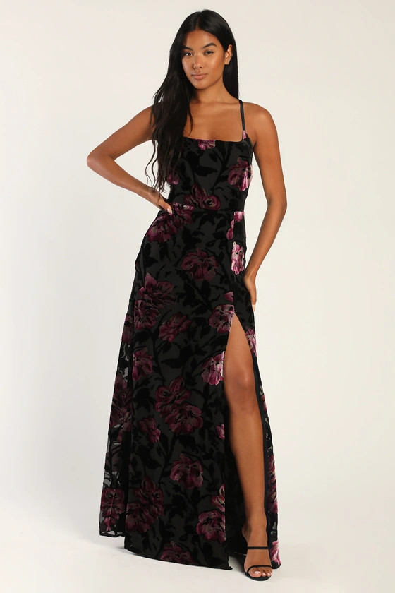 Romance Hour Black Floral Burnout Velvet Sleeveless Maxi Dress | Lulus (US)