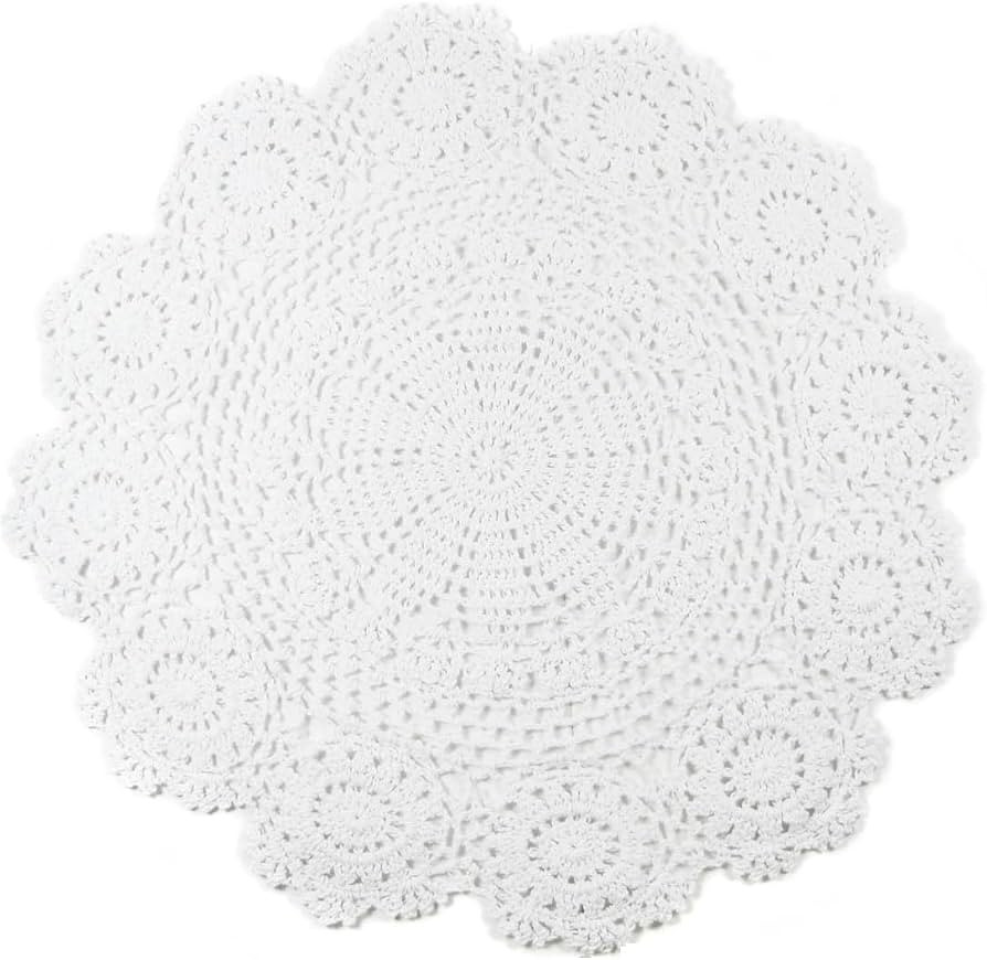 kilofly Handmade Crochet Round Cotton Lace Table Placemats Doilies Value Pack [Set of 4], Lotus, ... | Amazon (US)