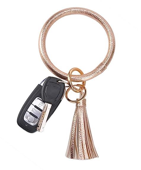 Coolcos Wristlet Keychain Bracelet Bangle Keyring - Large Circle Key Ring Leather Tassel Bracelet... | Amazon (US)