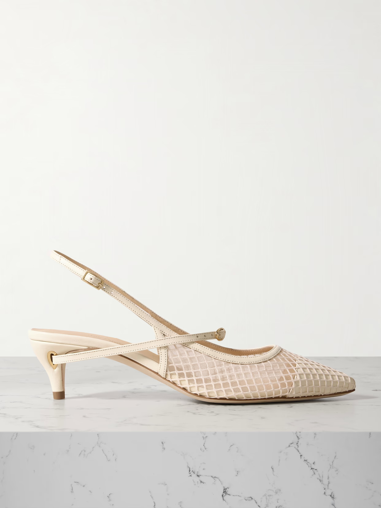Jennifer Chamandi - Edoardo Mesh And Leather Slingback Pumps - Ivory | NET-A-PORTER (UK & EU)