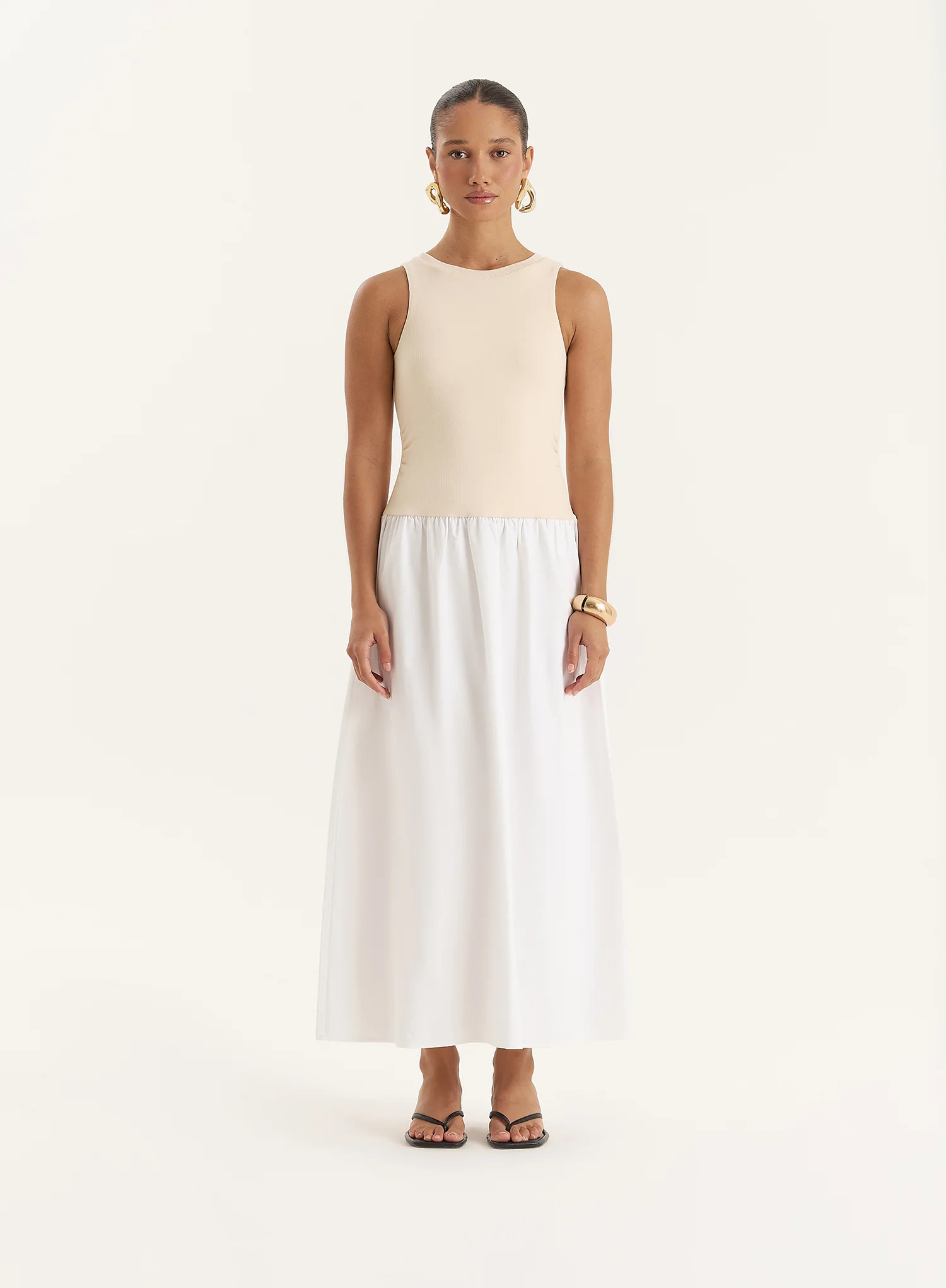 Beige Constrast Sleeveless Drop Waist Maxi Dress- Eva | 4th & Reckless