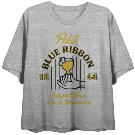Hand and Beer Support Your Local Bartender 1844 PBR Women s Athletic Heather Gray Crop Top-Large | Walmart (US)