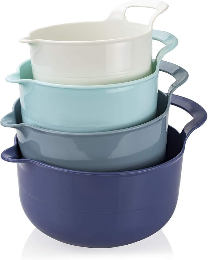 Cook with Color Mixing Bowls - 4 Piece Nesting Plastic Mixing Bowl Set with Pour Spouts and Handl... | Amazon (US)