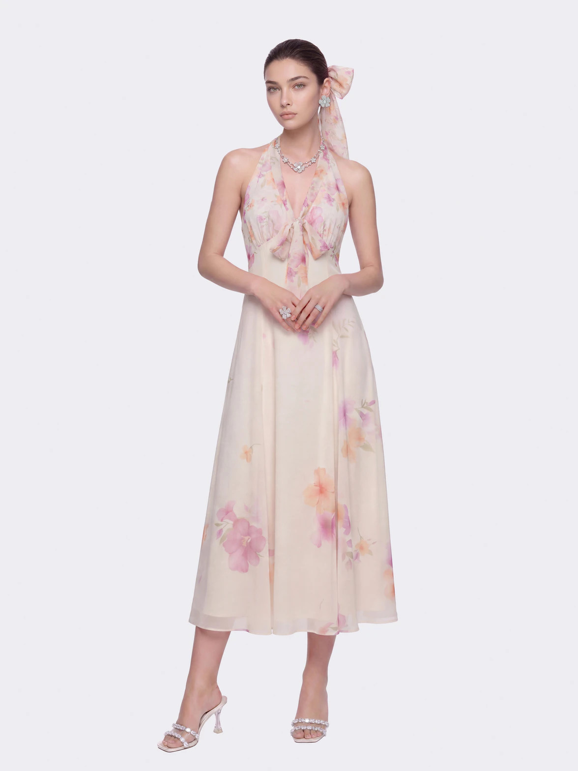 Lana Halter Floral Cream Dress | Nana Jacqueline | Nana Jacqueline