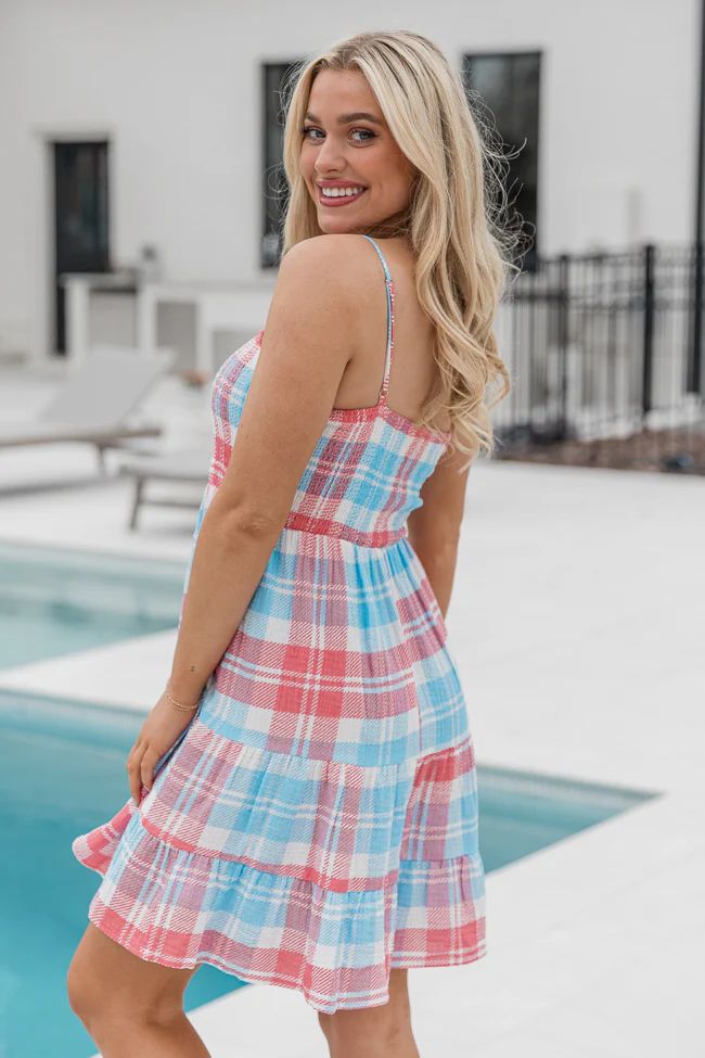 Tea With You Red And Light Blue Plaid Gauze Dress SALE | Pink Lily