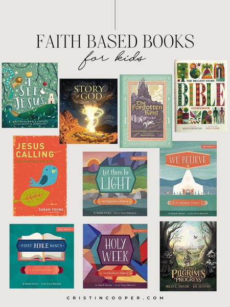 Faith based books for kids.

I See Jesus // The Story of God with Us // The Forgotten King // The Biggest Story Bible Storybook // Jesus Calling // Let There be Light // We Believe // First Bible Basics // Holy Week // Little Pilgrim's Progress // Acrylic floating bookshelf

For more head to cristincooper.com 

#LTKbaby #LTKfamily #LTKkids