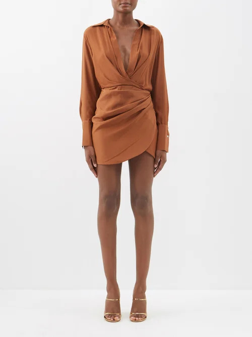 Gauge81 - Naha Wrapped Silk Mini Dress - Womens - Brown | Matches (US)