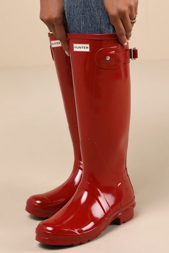 Original Tall Military Red Glossy Rain Boots | Lulus