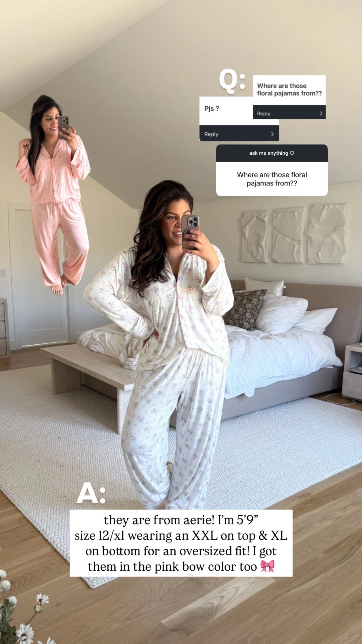 Q&A: my pajamas are from aerie! I am loving these — they are SO soft!! I’m 5’9” size 12/xl wearing a size XXL on top & XL on bottom ♡

#LTKMidsize #LTKFindsUnder50 #LTKSeasonal