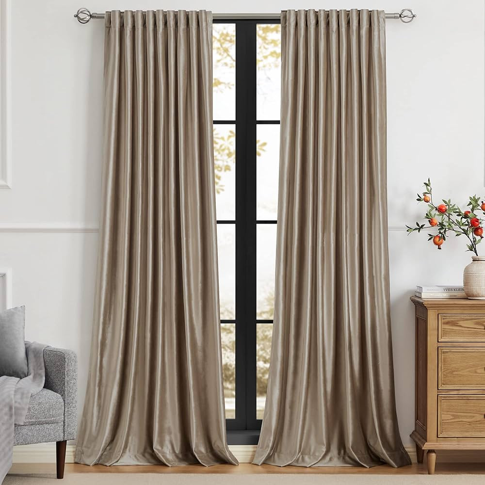 PRIMROSE Taupe Curtains 108 inch for Living Room,2 Panels Velvet Drapes Blackout Rod Pocket Back ... | Amazon (US)
