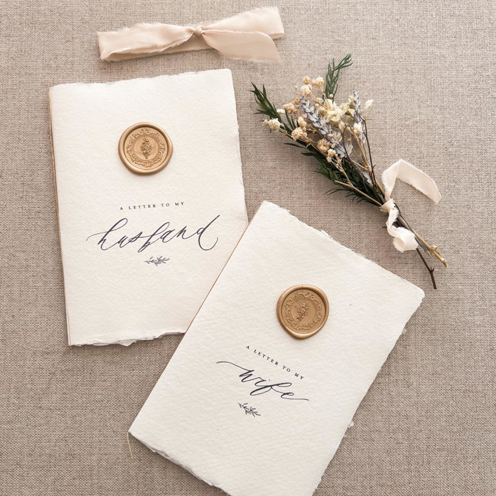 Wax Seal His And Hers Vow Book Set - Ivory And Gold | Minted