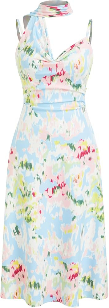 CIDER Womens Dresses Floral Spaghetti Strap Cowl Neck Sleeveless Maxi Sun Dress Wedding Guest Par... | Amazon (US)