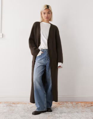 Monki chunky maxi cardigan in chocolate brown | ASOS (Global)