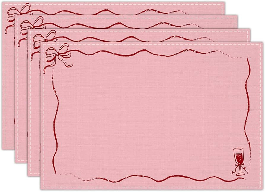 Red Bow Linen Placemats Set of 4, Pink Waterproof Washable Heat Resistant Place Mats 12x18 Inch, ... | Amazon (US)