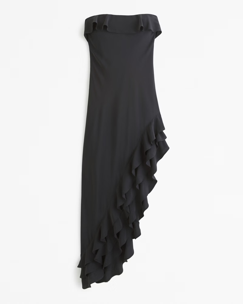 Strapless Asymmetrical Ruffle High-Low Maxi Dress | Abercrombie & Fitch (US)