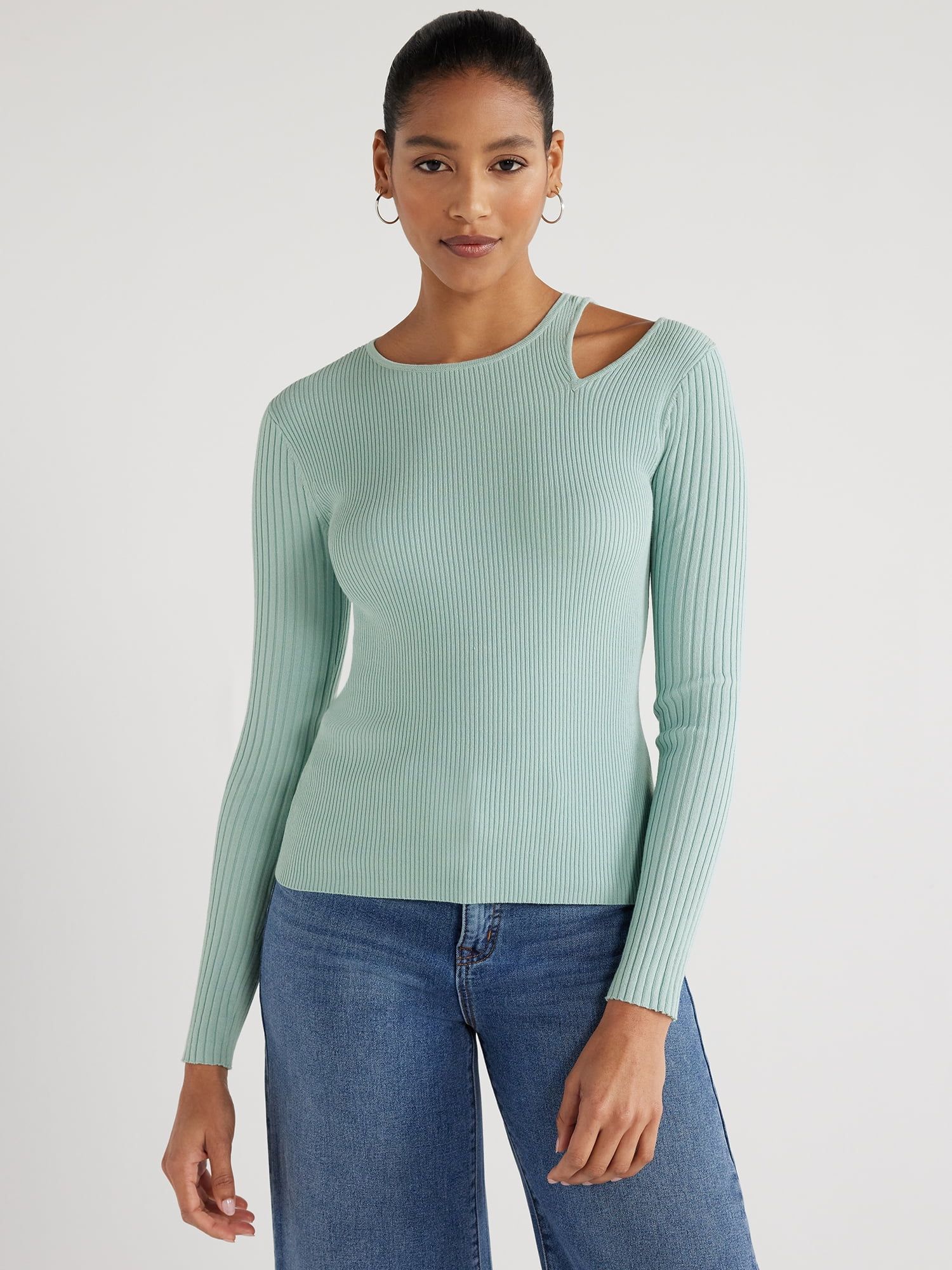 Scoop Women's Cutout Ribbed Sweater Top, Sizes XS-XXL - Walmart.com | Walmart (US)