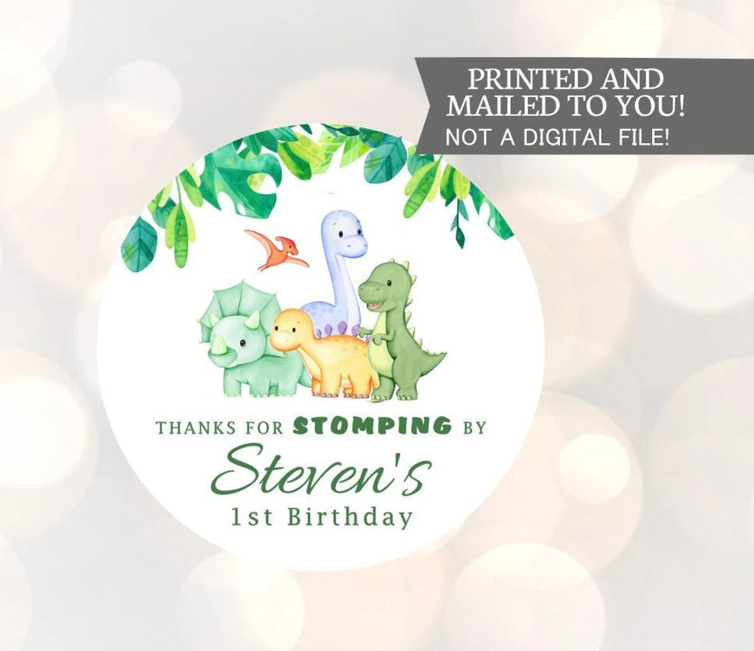 Birthday Thanks for Stomping by Dinosaur Birthday Stickers, Dinosaur Baby Shower Personalized Lab... | Etsy (US)
