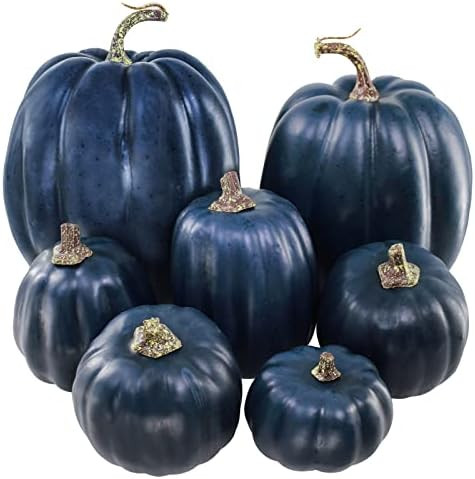 Winlyn 7 Pcs Assorted Sizes Navy Blue Artificial Pumpkins Decorative Dark Blue Pumpkins Faux Foam... | Amazon (US)