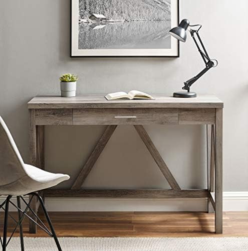 Walker Edison Rustic Farmhouse Wood Computer Writing Desk Home Office Workstation Small, 46 Inch, Gr | Amazon (US)