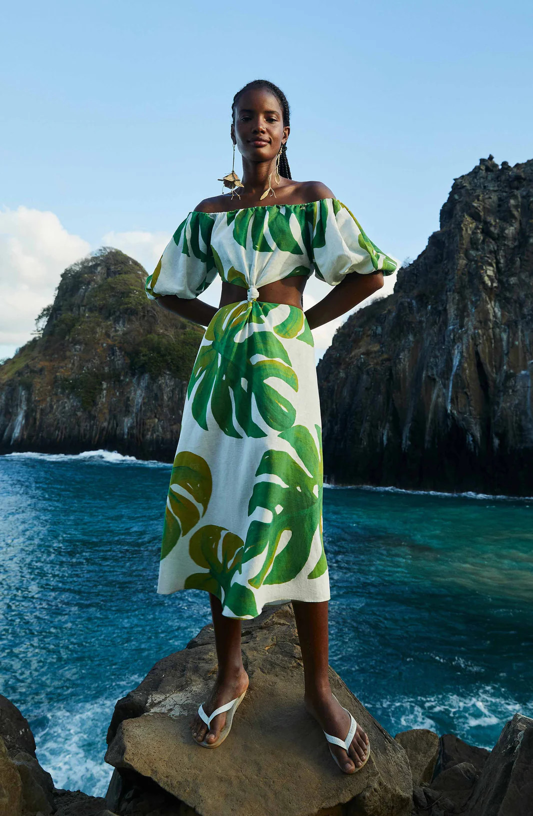 White Monstera Knot Midi Dress | FarmRio (US)