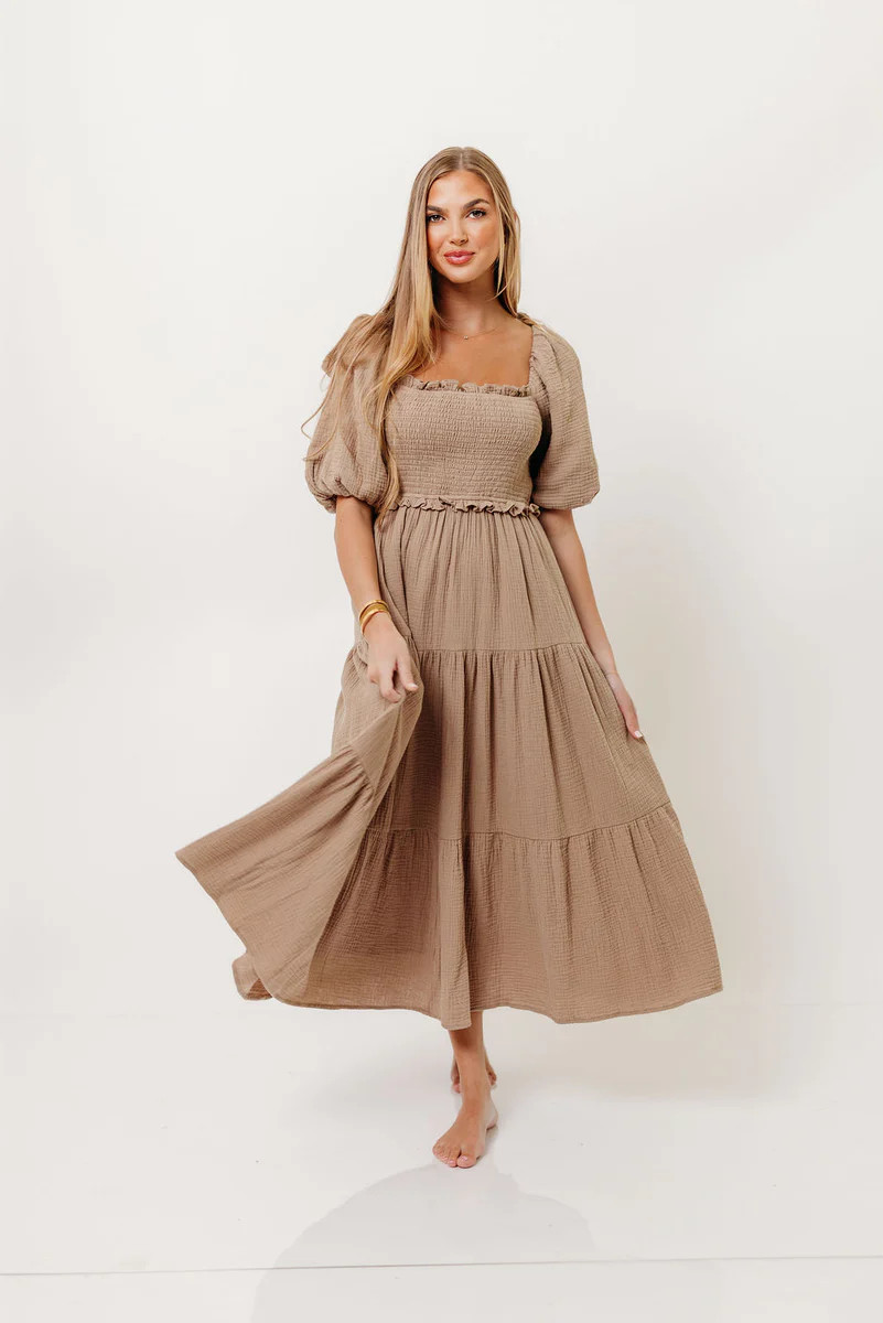 Elena 100% Cotton Midi Dress in Mocha | Worth Collective