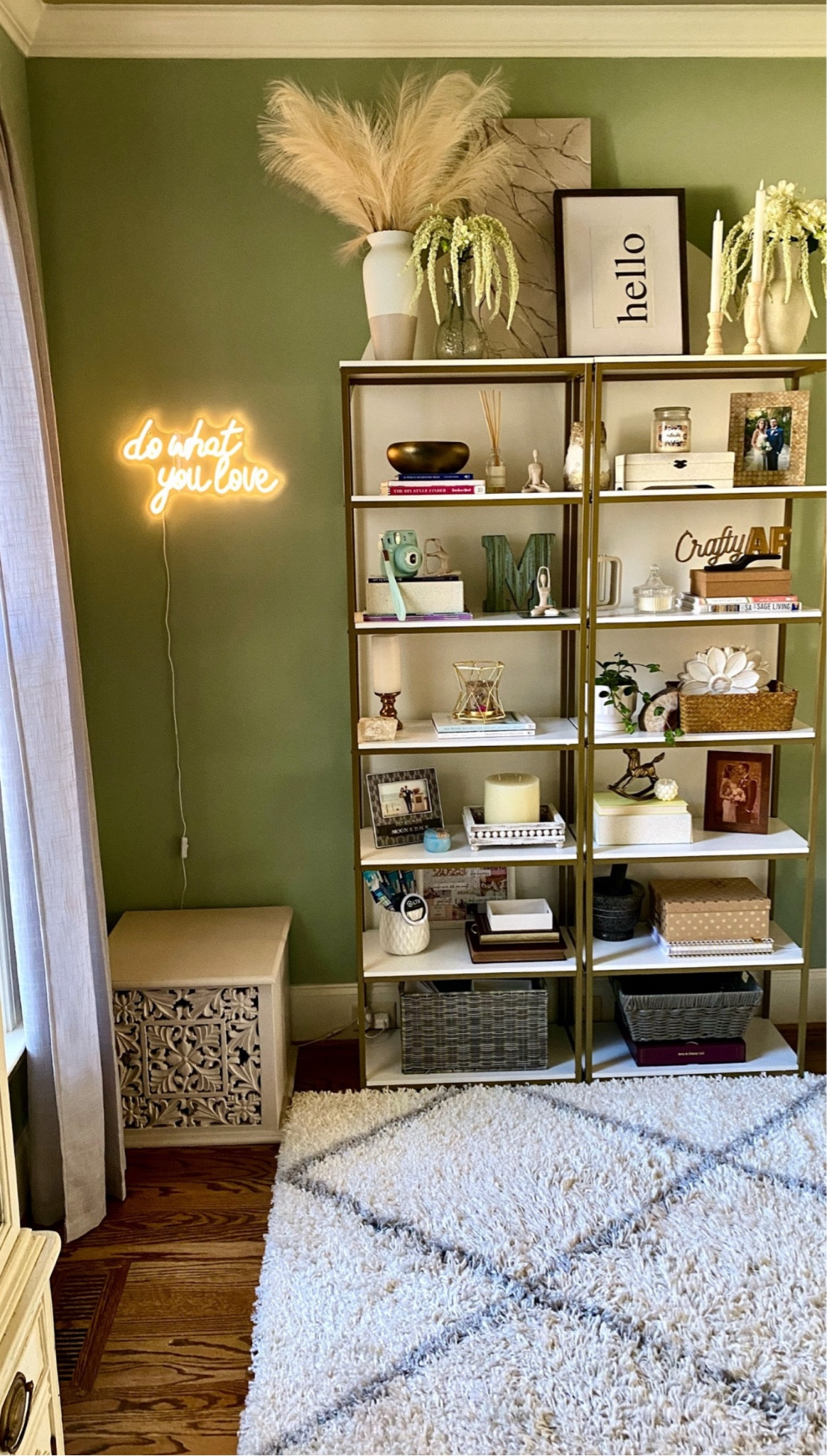 Found the perfect place for my “Do what you love” neon sign from Amazon. I hung it in my newly redesigned home office!

These gorgeous white and gold bookshelves are from Walmart and under $100

Also this rug is from Wayfair! They have their wayday sale starting tomorrow but it’s already on major sale for under $175!!

#LTKSaleAlert #LTKHome