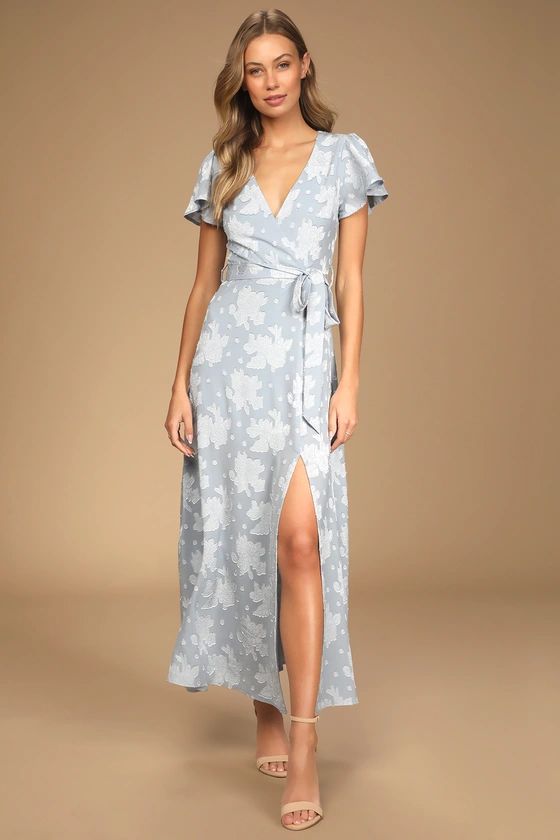 Compelling Love Light Blue Jacquard Short Sleeve Maxi Dress | Lulus (US)