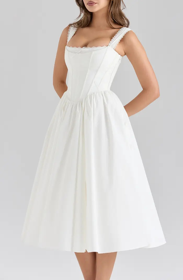 Amara Corset Stretch Cotton Cocktail Midi Dress | Nordstrom