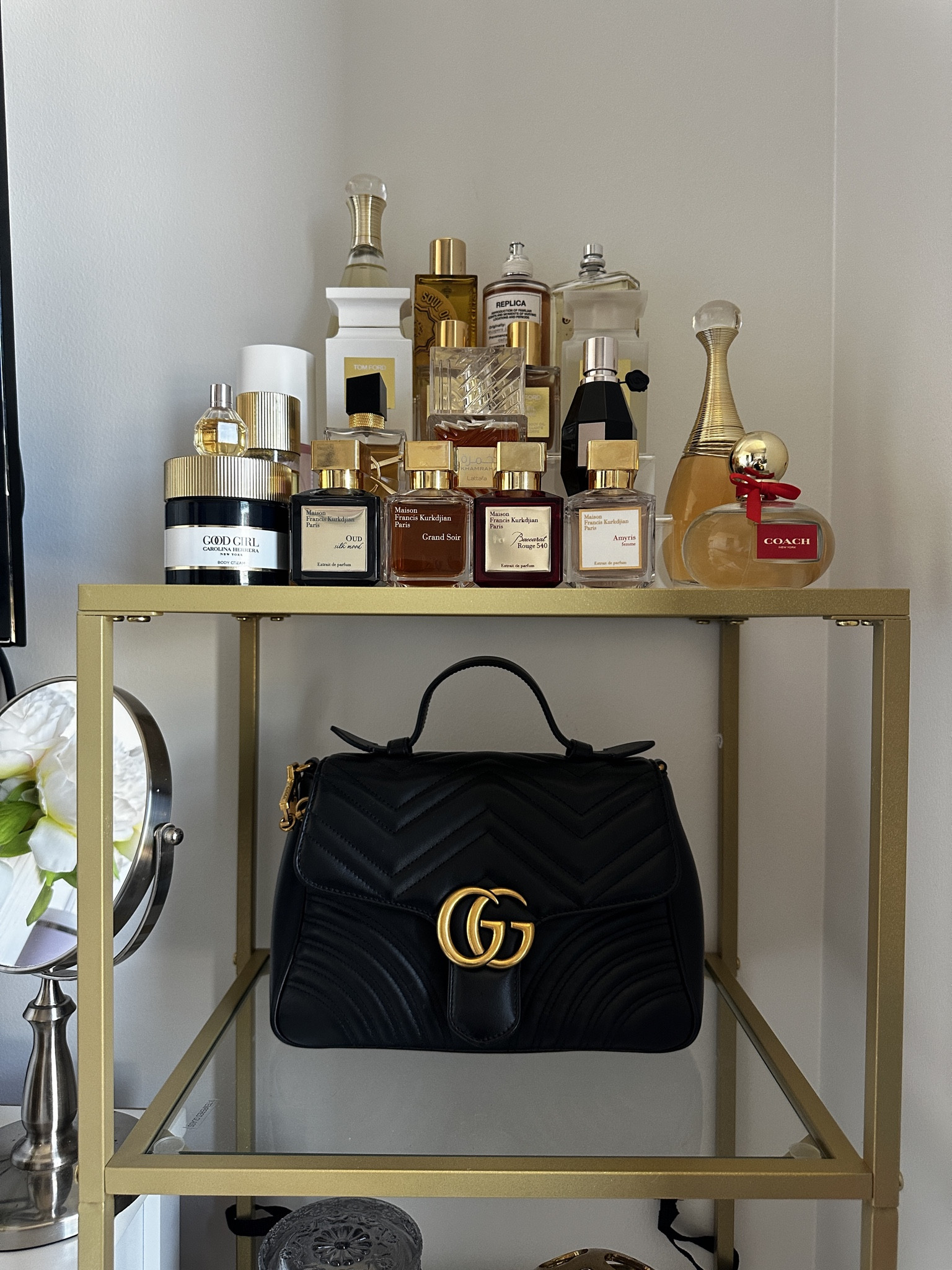 Loving this shelf from Amazon! Adds a touch of glam to my organization, and works beautifully with my art deco themed bedroom #amazon #perfumeorganization #golddecor #glassshelves #homedecor  

 #LTKHome